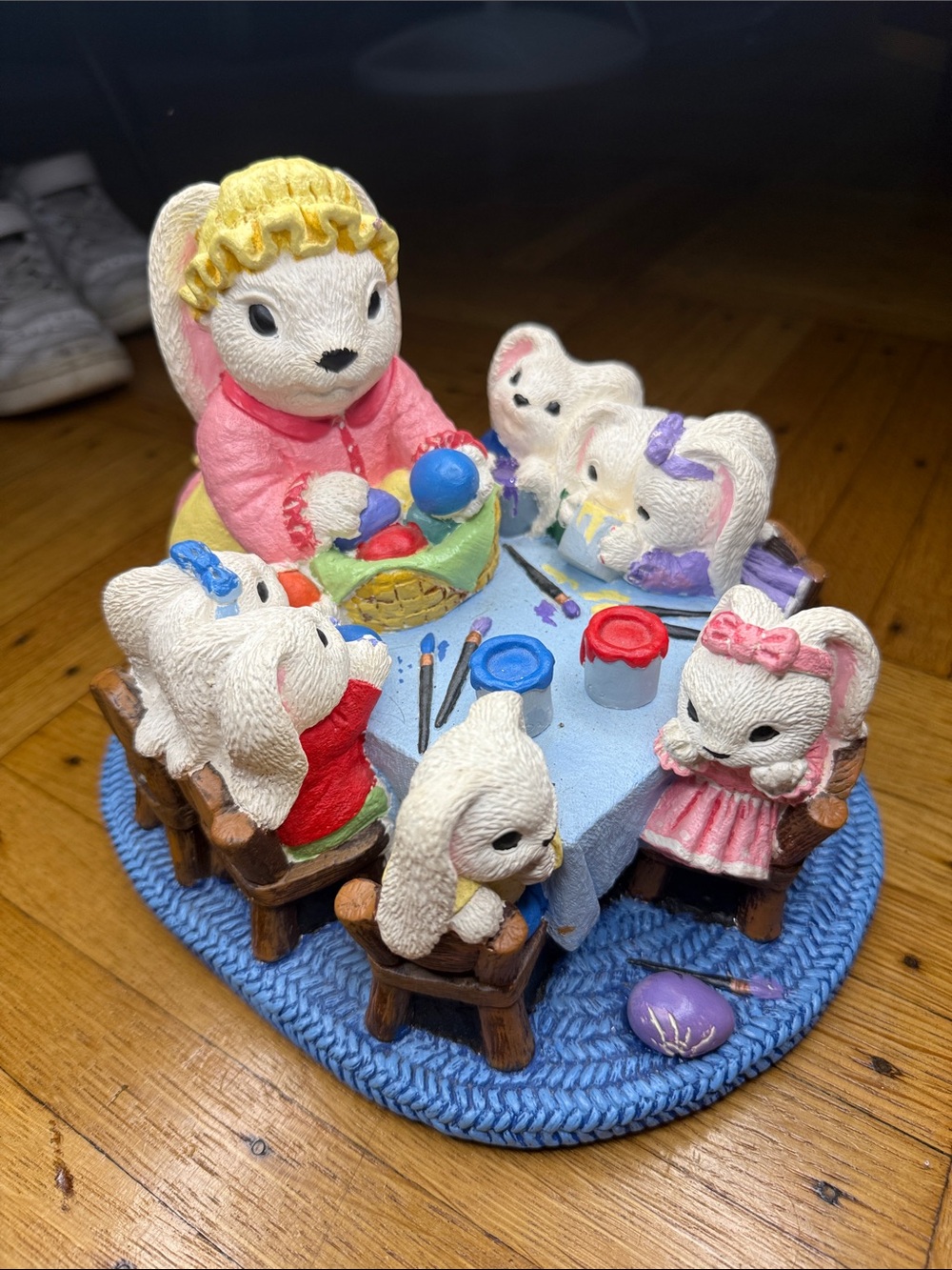 Bunny Family Easter Egg Painting Figurine - Pastel Multi